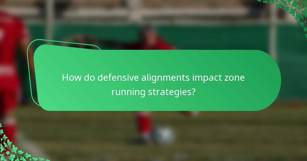 How do defensive alignments impact zone running strategies?